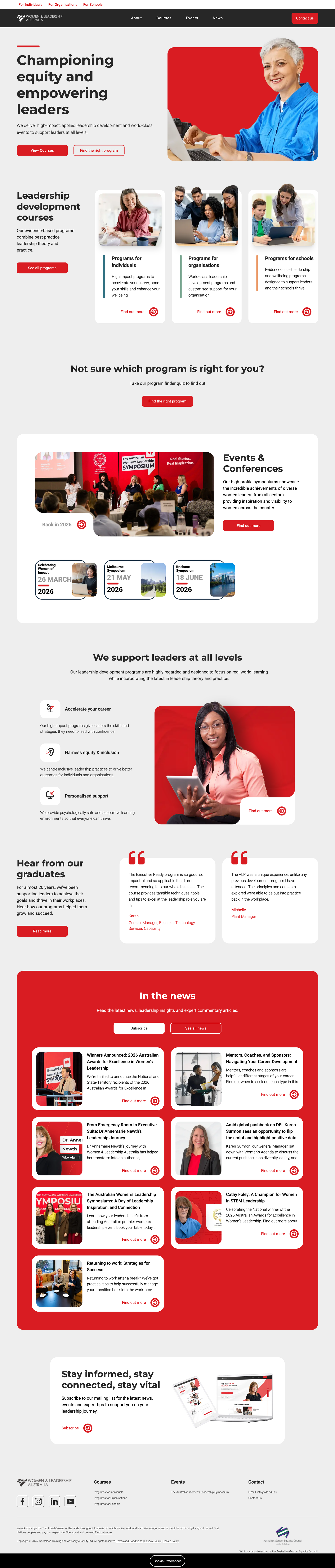 Women and Leadership Australia education website supporting screenshot