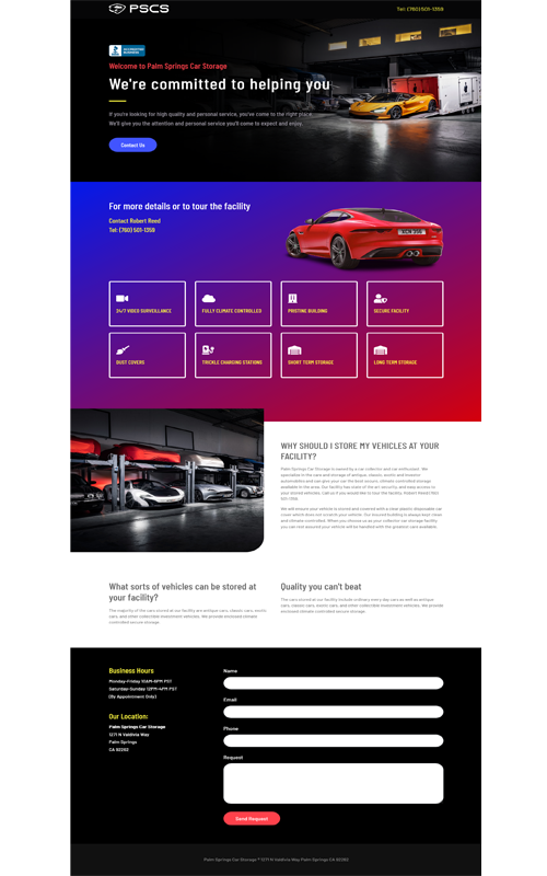 Palm Springs Car Storage admin supporting screenshot